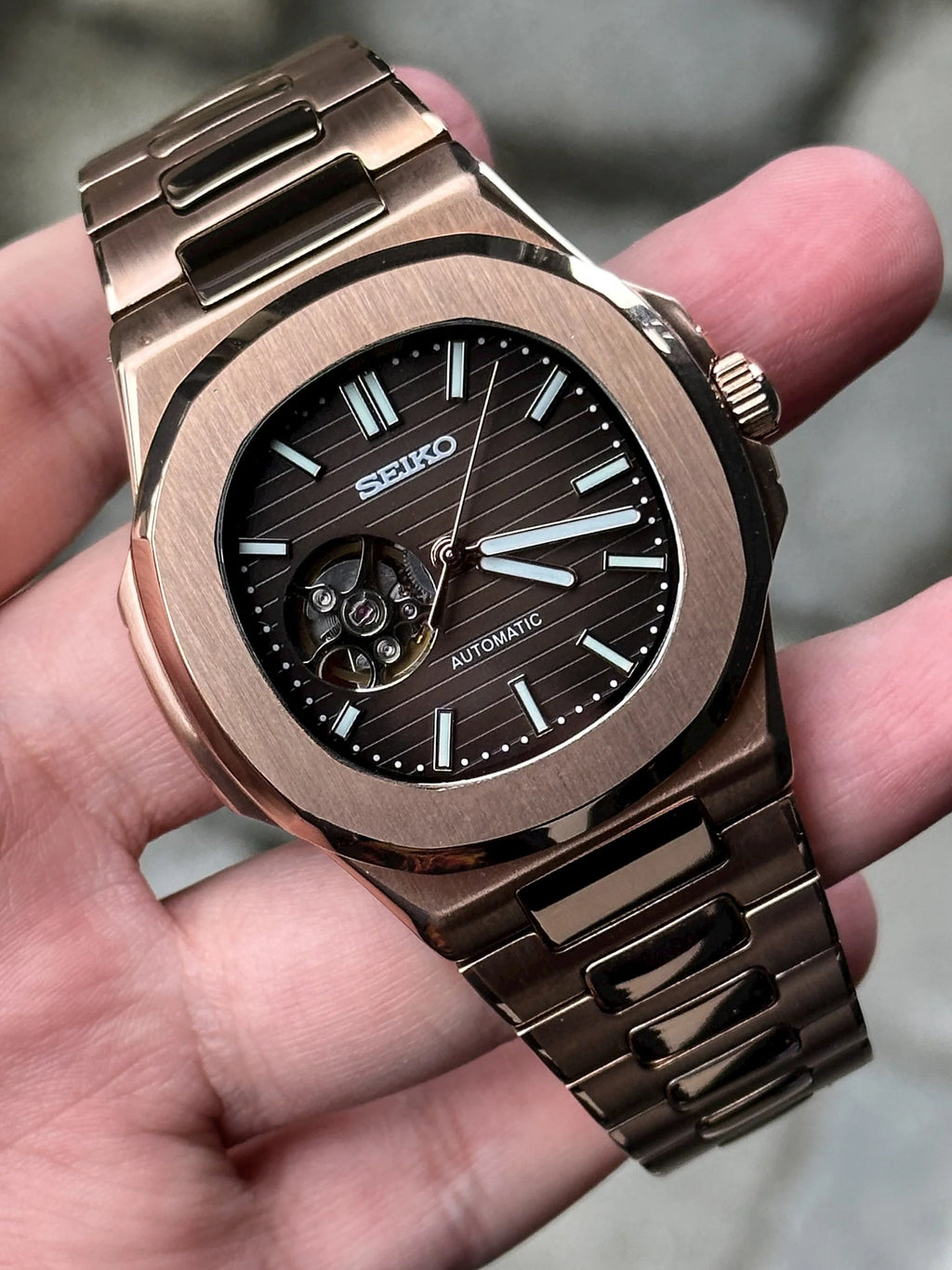 Seiko Mod Nautilus Or marron