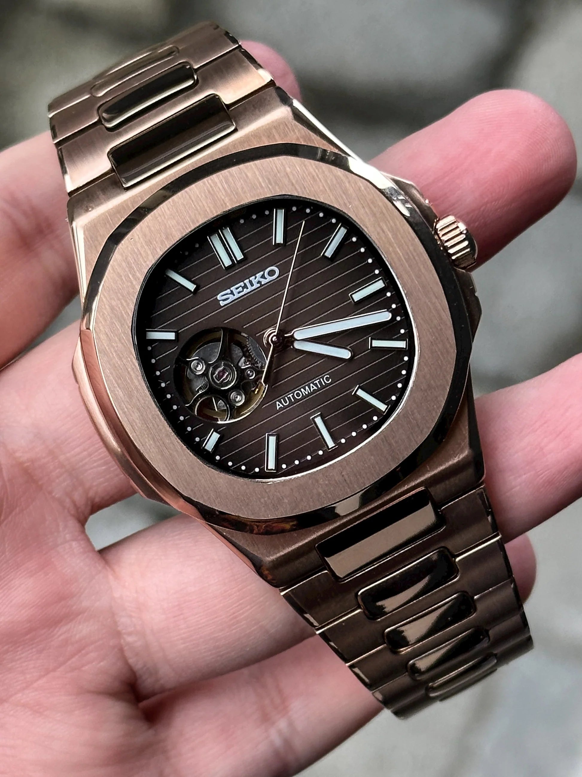 Seiko Mod Nautilus Or marron