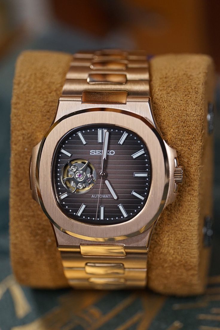 Seiko Mod Nautilus Or marron